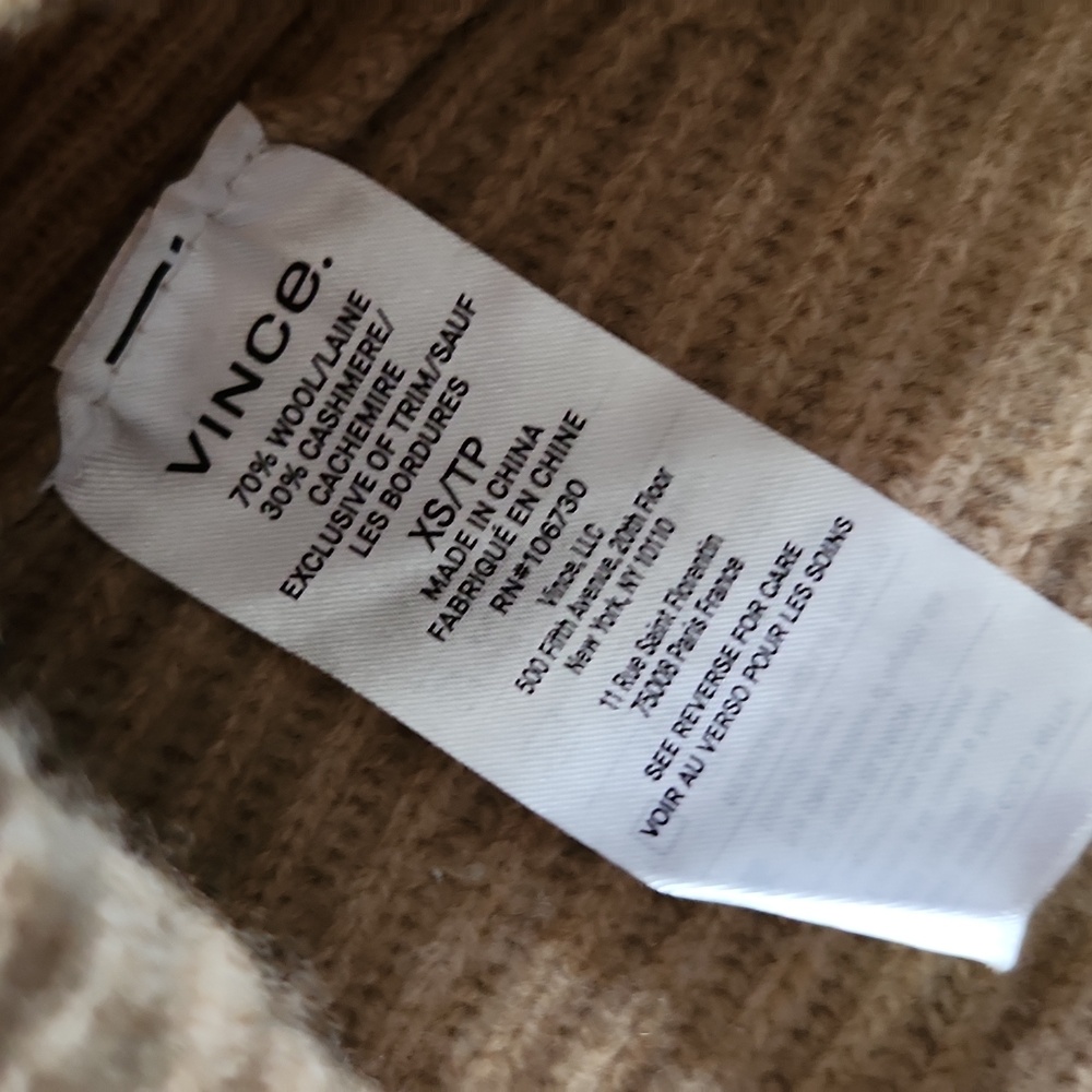 VINCE Wool & Cashmere Half Zip Sweater In H Desert - Picture 6 of 6